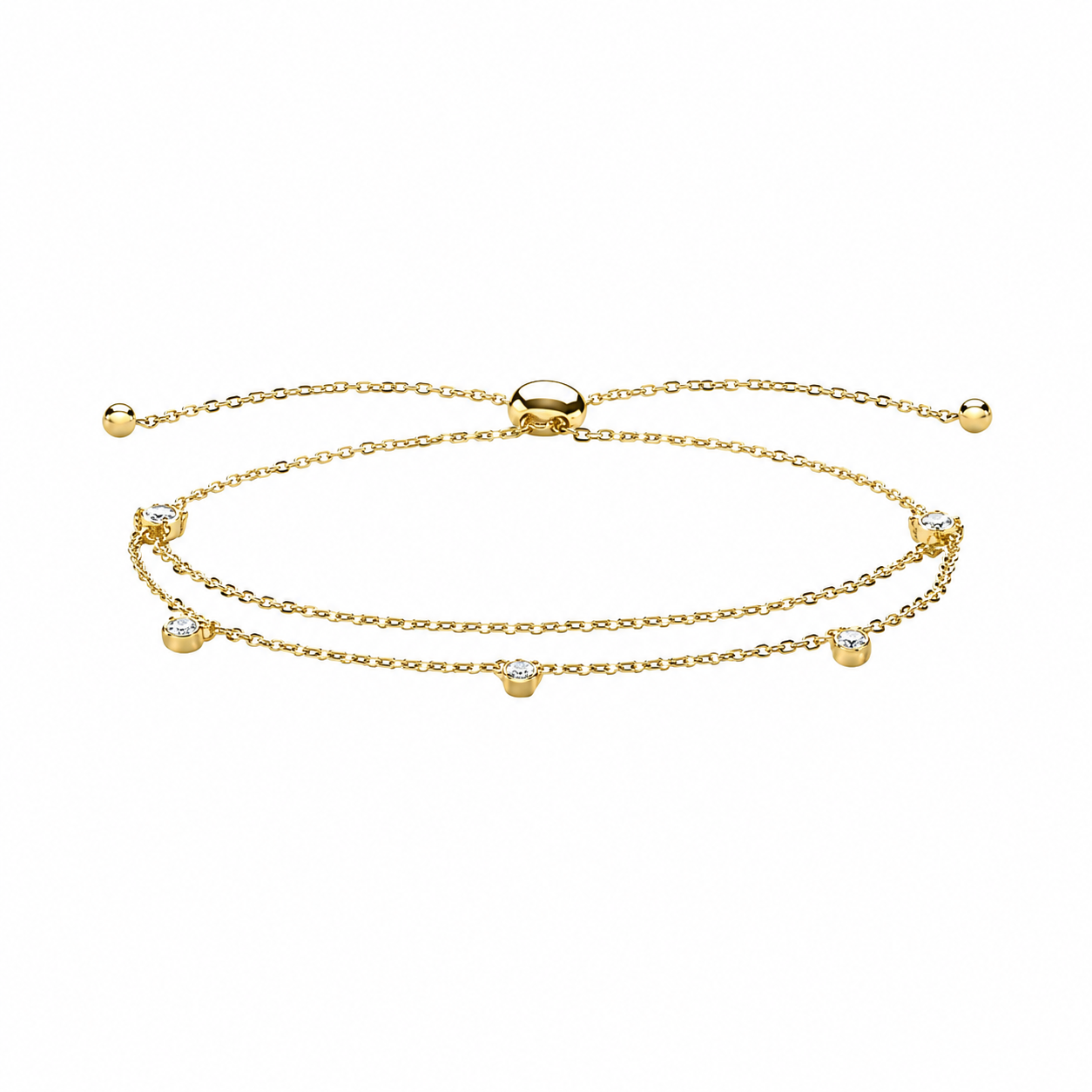 9CT Yellow Gold Double Chain Bracelet with Zirconia Detail