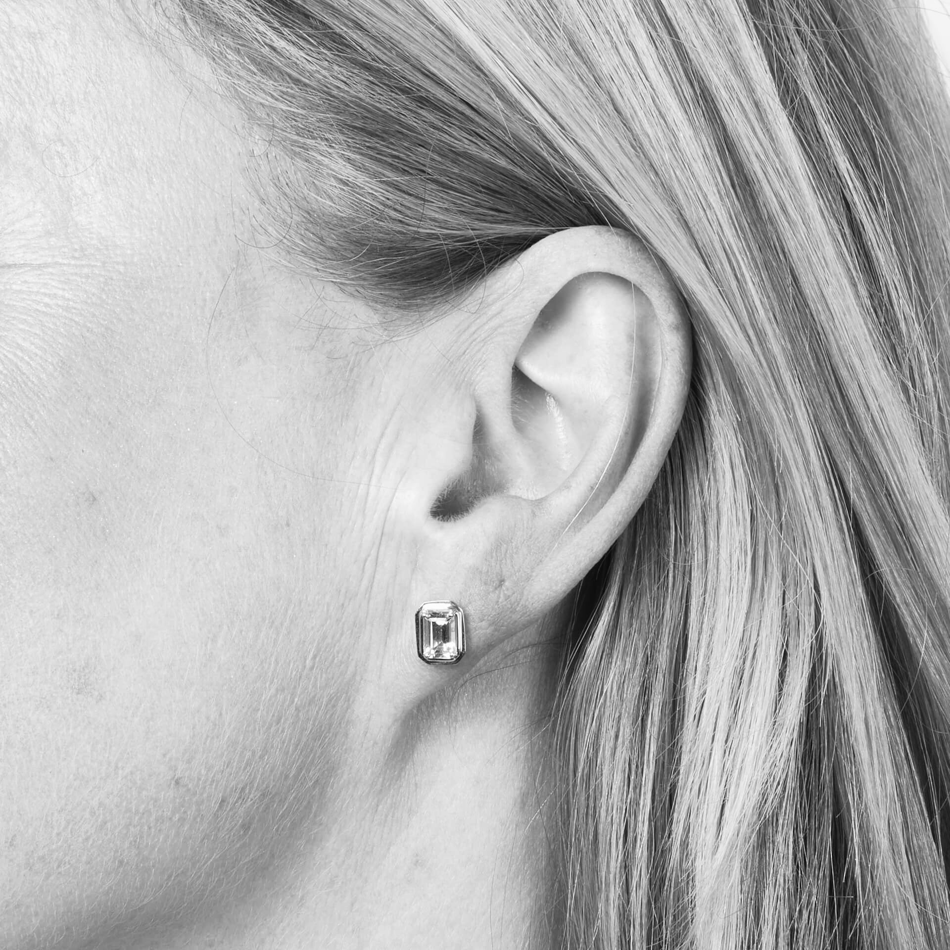 Elements Gold Elongated Octagon Aquamarine Stud Earrings