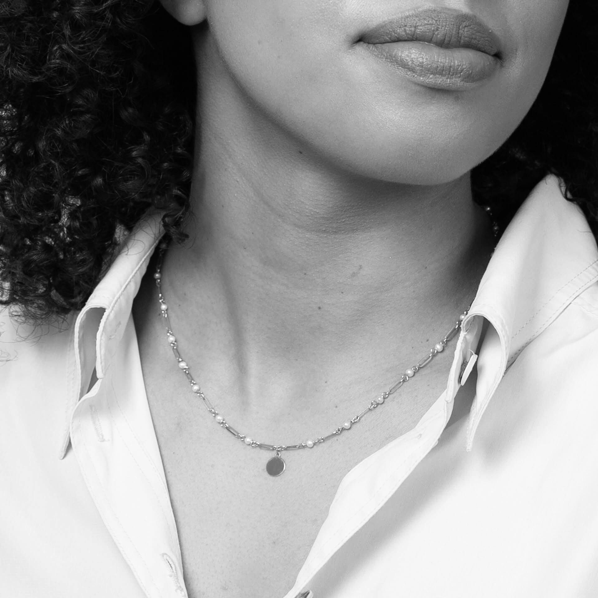 Elements Gold Pearl Station Necklace with Disc