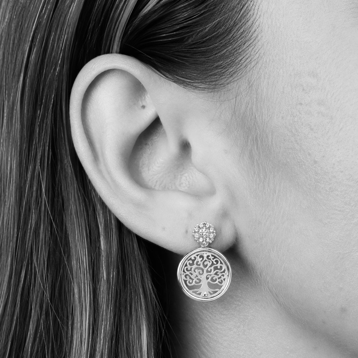 9ct Yellow Gold Tree Of Life Zirconia Drop Earrings ES640