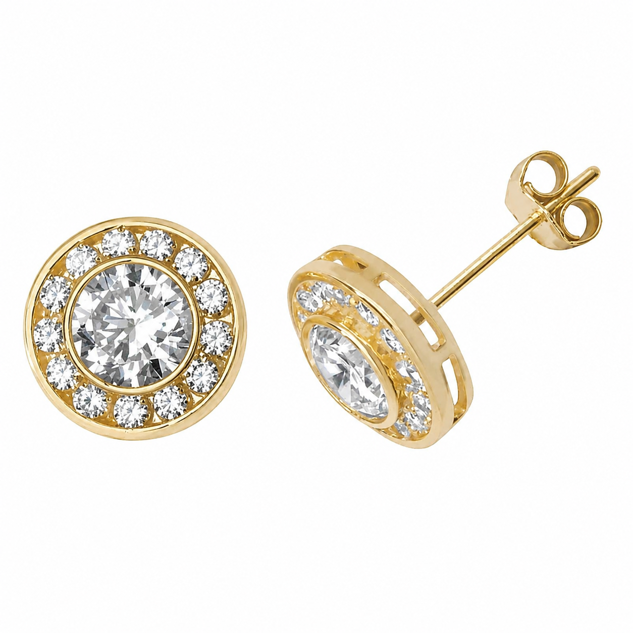 9ct Yellow Gold Round Zirconia Stud Earrings ES518