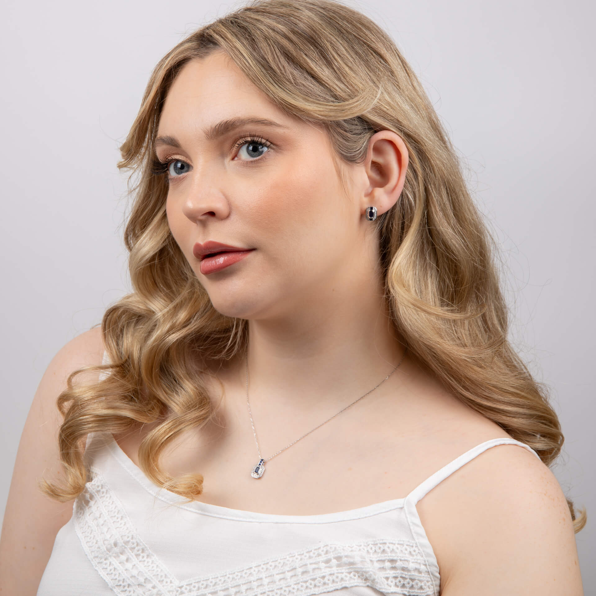 Elements Gold Sapphire Channel and Diamond Stud Earrings