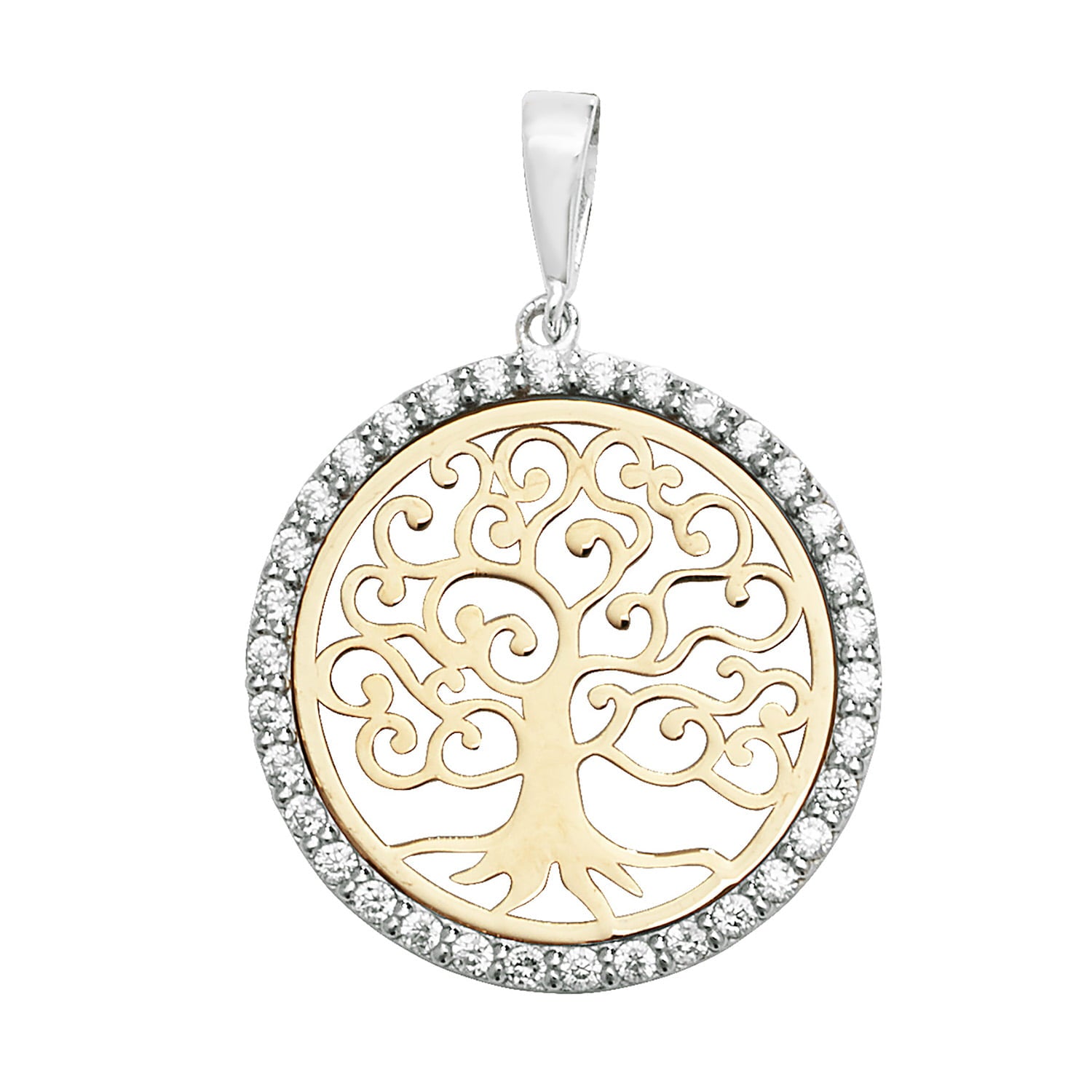 9ct Yellow Gold Tree Of Life Round Zirconia Pendant PN1063
