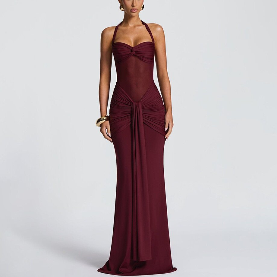 Halter Neck Mesh Panel Dress