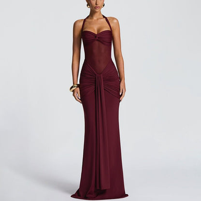 Halter Neck Mesh Panel Dress