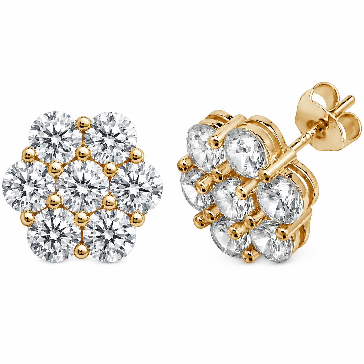 9ct Yellow Gold Zirconia Flower Stud Earrings