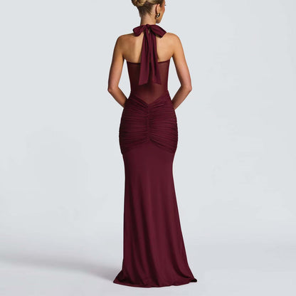 Halter Neck Mesh Panel Dress