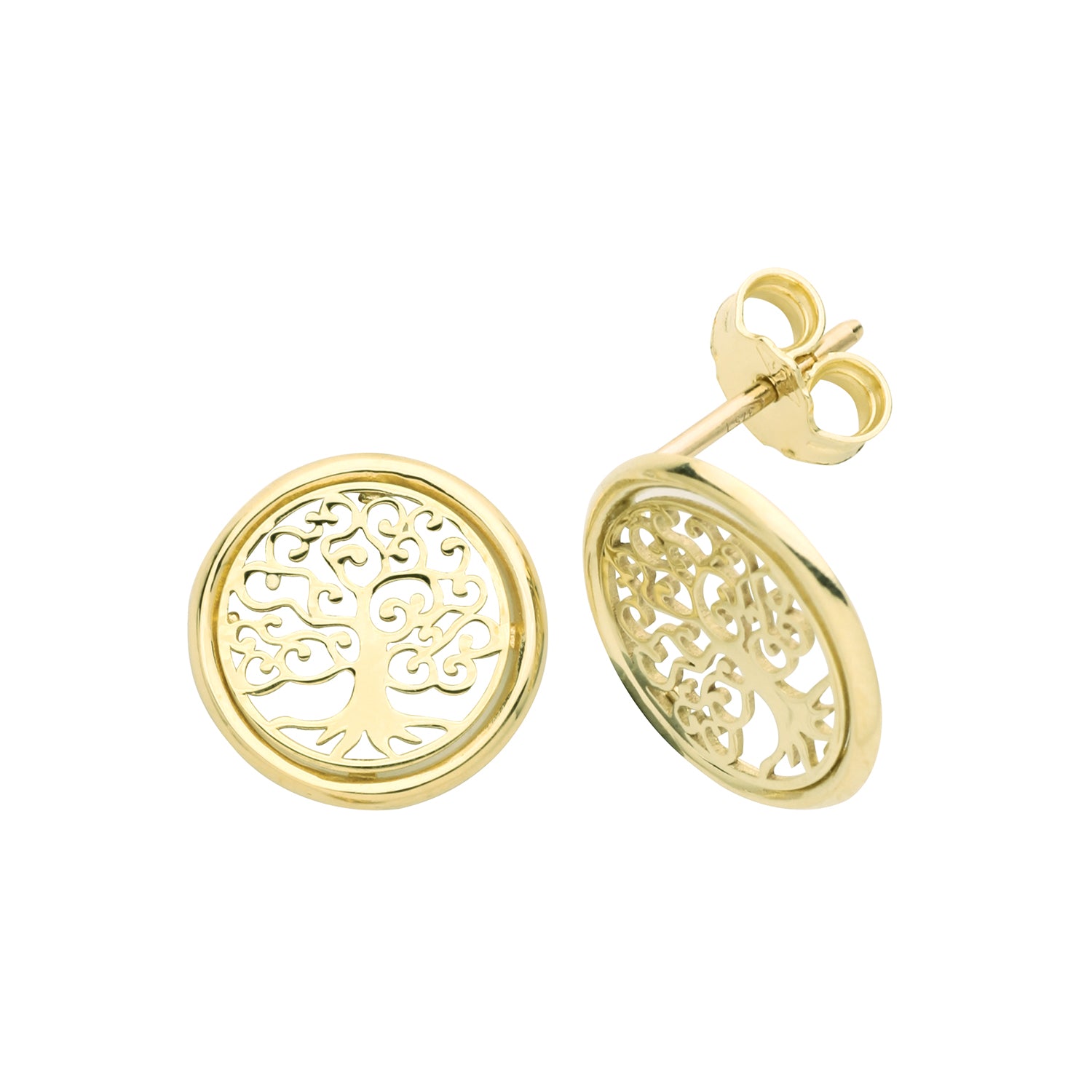 9ct Yellow Gold Tree Of Life Stud Earrings ES639