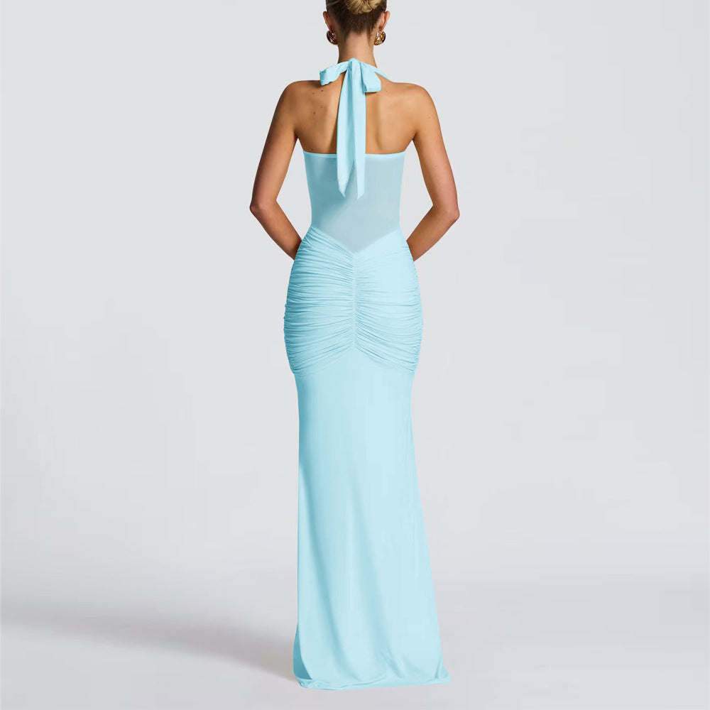 Halter Neck Mesh Panel Dress