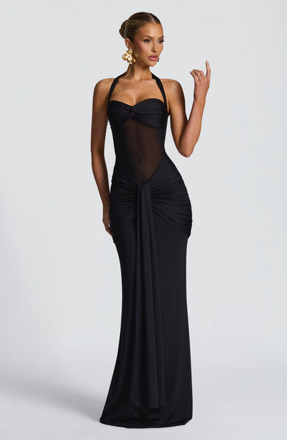 Halter Neck Mesh Panel Dress