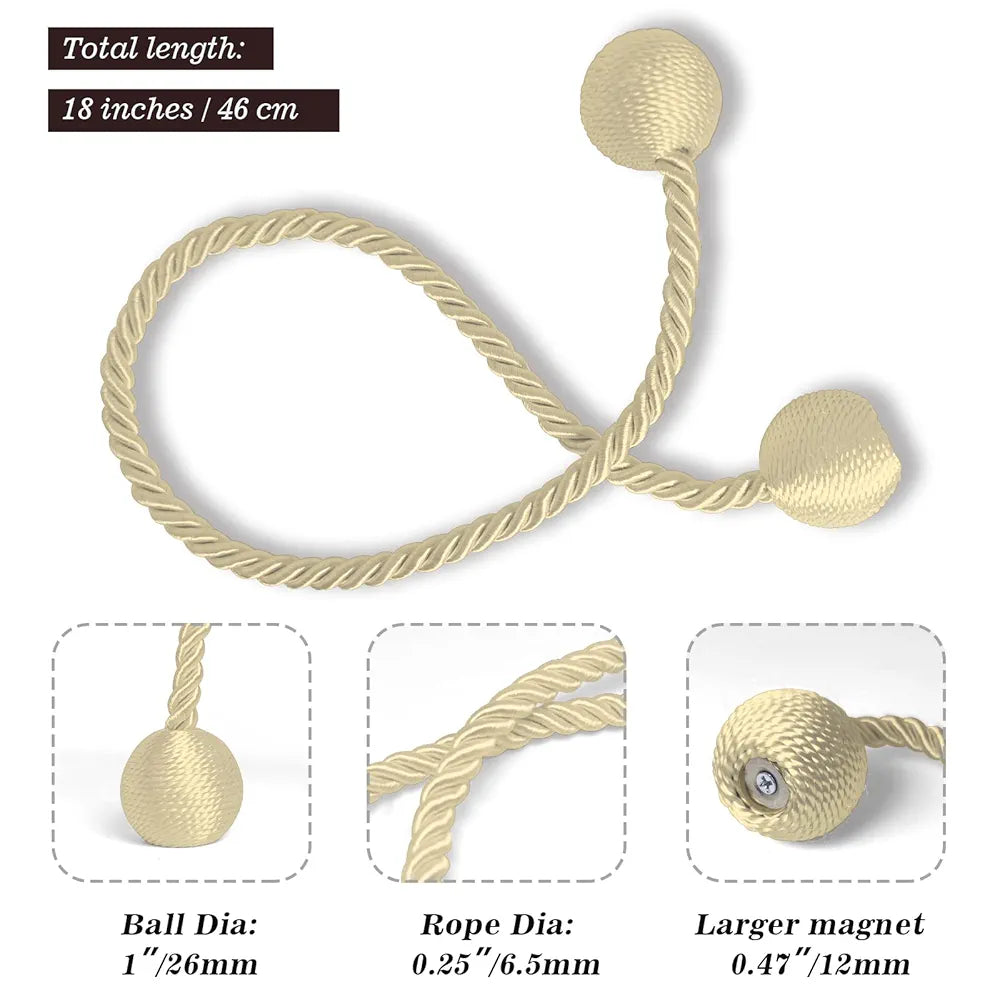 Hion Magnetic Curtain Tiebacks Beige 6 Pack, Curtain Tiebacks Buckles Holdbacks Holders Hooks Clip for Home Bedroom Office Decorative Thick or Thin Curtain