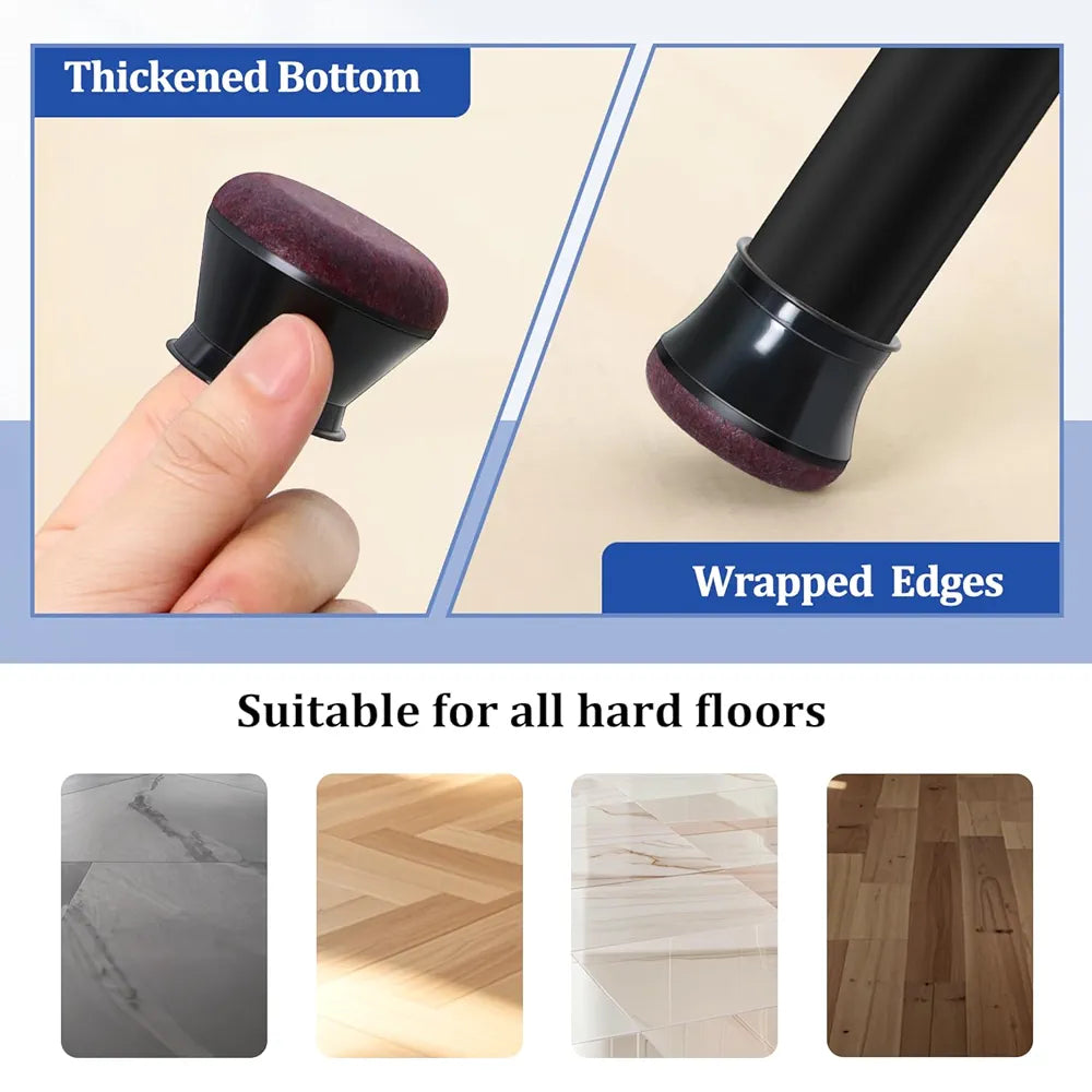 Chair Leg Floor Protectors, 16 Pcs Extra Small Black Silicone Chair Leg Covers Caps for Hardwood Floors with Wrapped Felt, Furniture Feet Protectors Pads 