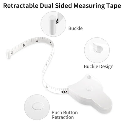 Body Measuring Tape 60 Inch Weight Loss Retractable Measure Tape with Lock Pin and Push Button for Fitness, Tailor, Sewing White