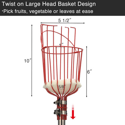DonSail Fruit Picker Pole Tool with Basket Long Handle, 35-65 Inch Adjustable Apple Orange Picker Pole Tool with Basket for Avocado Acorn Lemon Pear Mango Tree Picker