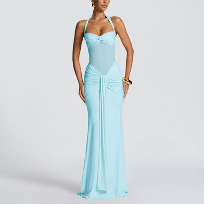 Halter Neck Mesh Panel Dress
