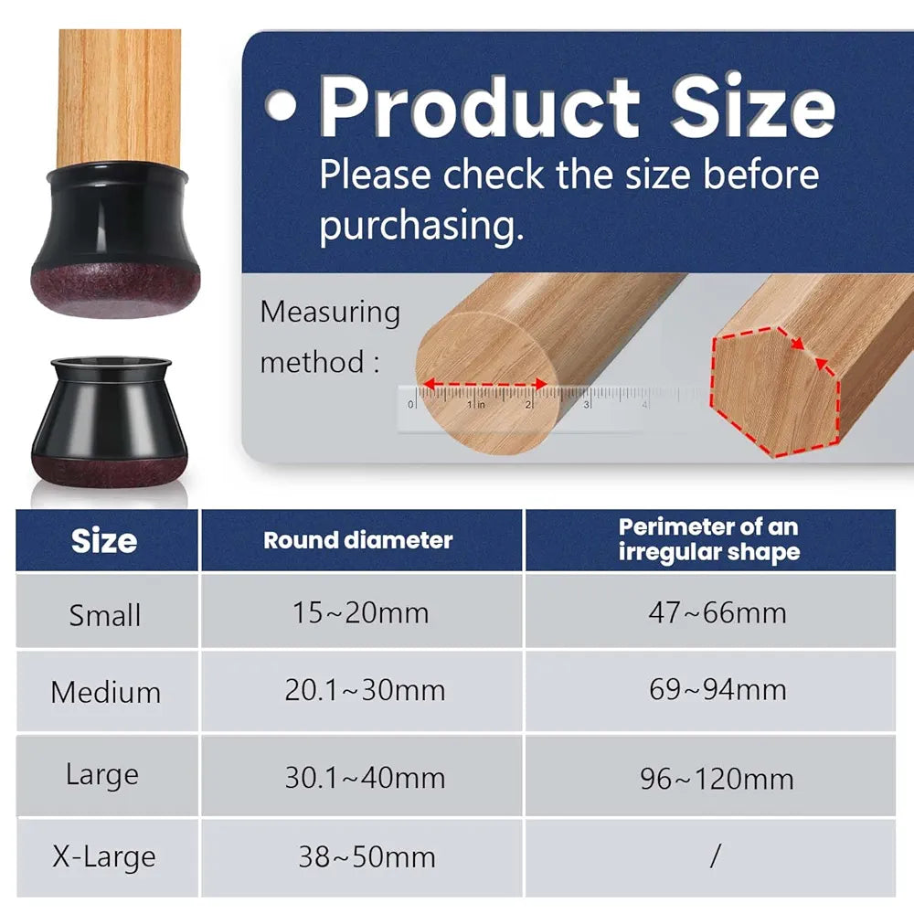 Chair Leg Floor Protectors, 16 Pcs Extra Small Black Silicone Chair Leg Covers Caps for Hardwood Floors with Wrapped Felt, Furniture Feet Protectors Pads 