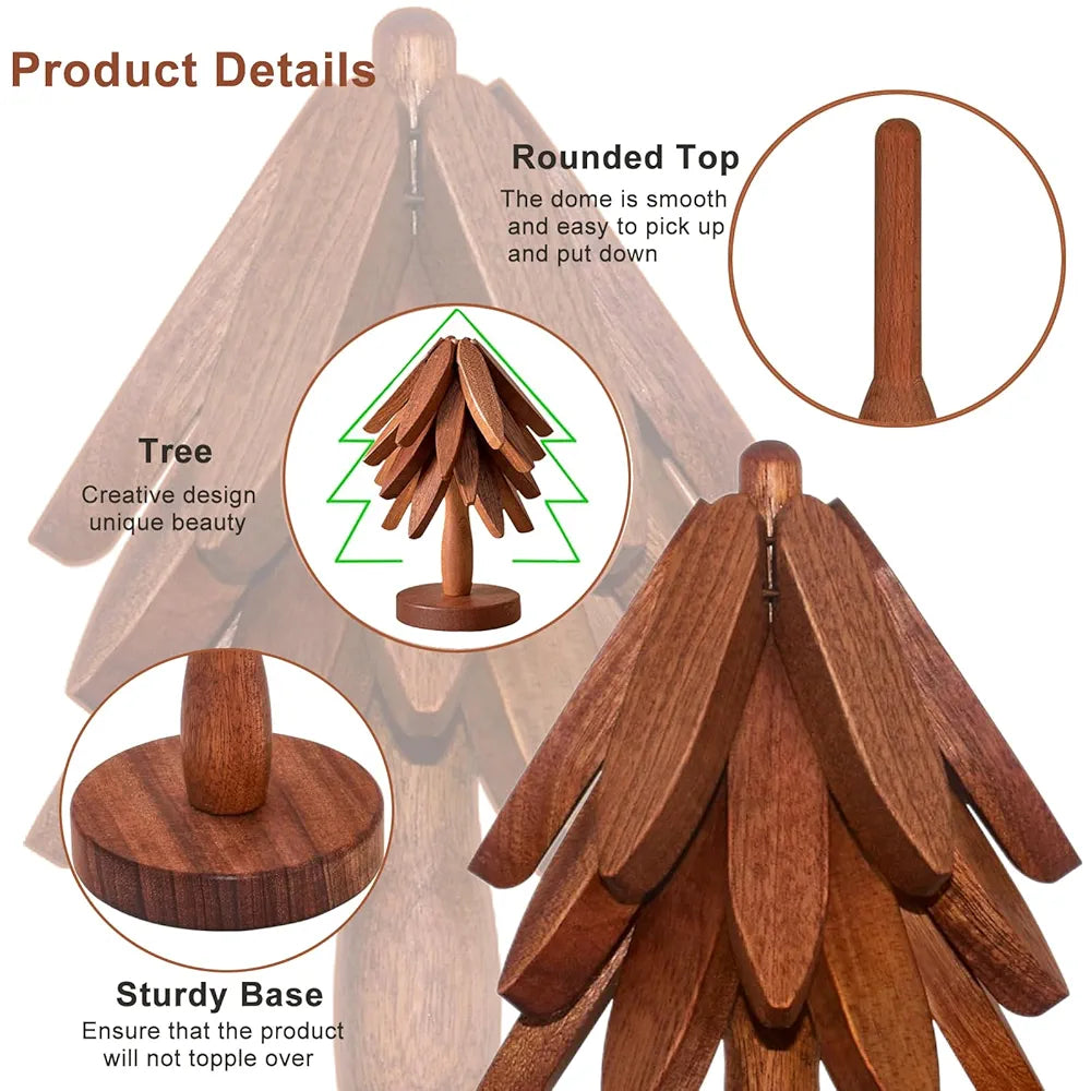 Wooden Trivets Coasters Set of 4 Tree Shape Trivet Set Foldable Heat Resistant Pads Reusable Wooden Trivets Potholder for Kitchen Accessories