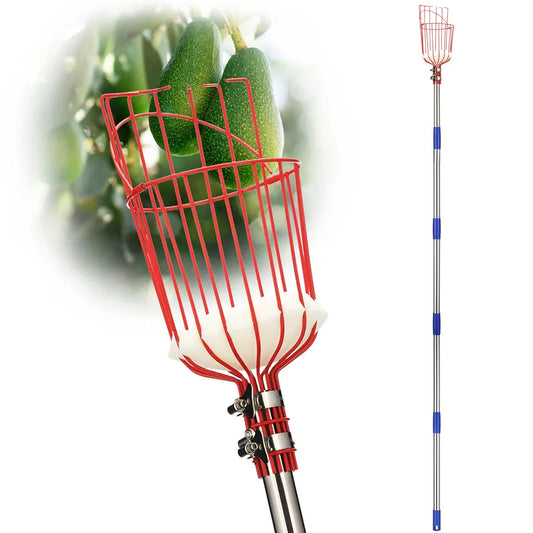 DonSail Fruit Picker Pole Tool with Basket Long Handle, 35-65 Inch Adjustable Apple Orange Picker Pole Tool with Basket for Avocado Acorn Lemon Pear Mango Tree Picker