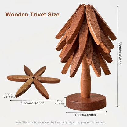 Wooden Trivets Coasters Set of 4 Tree Shape Trivet Set Foldable Heat Resistant Pads Reusable Wooden Trivets Potholder for Kitchen Accessories