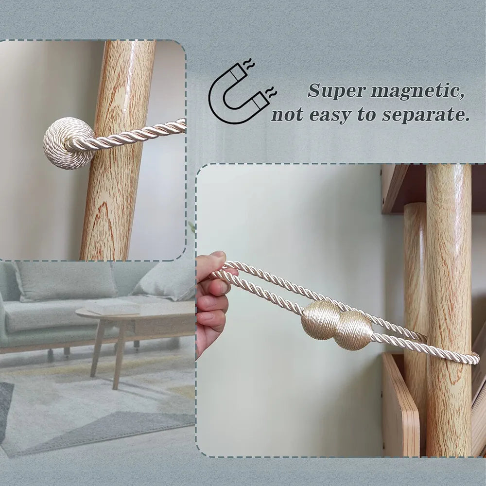 Hion Magnetic Curtain Tiebacks Beige 6 Pack, Curtain Tiebacks Buckles Holdbacks Holders Hooks Clip for Home Bedroom Office Decorative Thick or Thin Curtain