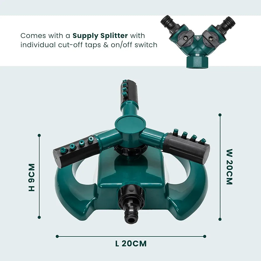 Green Haven Sprinkler 360° Rotation Attachment for Garden Hose, Premium Automatic Lawn Water Sprinkler with 3 Arms, Large Coverage Water Sprinklers for Lawns, Blue Green