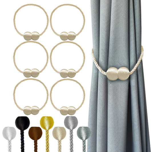 Hion Magnetic Curtain Tiebacks Beige 6 Pack, Curtain Tiebacks Buckles Holdbacks Holders Hooks Clip for Home Bedroom Office Decorative Thick or Thin Curtain