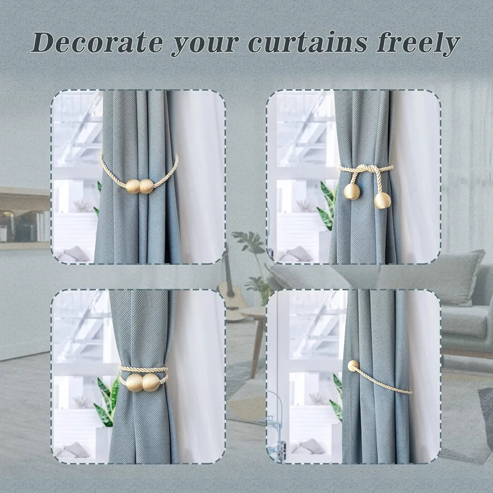 Hion Magnetic Curtain Tiebacks Beige 6 Pack, Curtain Tiebacks Buckles Holdbacks Holders Hooks Clip for Home Bedroom Office Decorative Thick or Thin Curtain