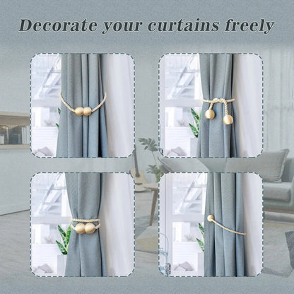 Hion Magnetic Curtain Tiebacks Beige 6 Pack, Curtain Tiebacks Buckles Holdbacks Holders Hooks Clip for Home Bedroom Office Decorative Thick or Thin Curtain