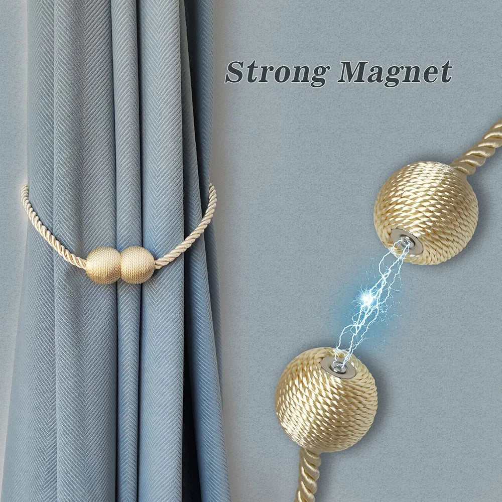 Hion Magnetic Curtain Tiebacks Beige 6 Pack, Curtain Tiebacks Buckles Holdbacks Holders Hooks Clip for Home Bedroom Office Decorative Thick or Thin Curtain