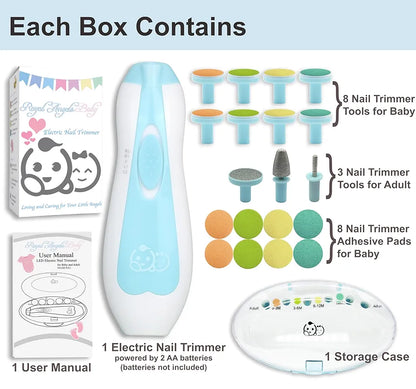 Baby Nail Trimmer 21 in 1, Usage Labeled Case & 13 Extra Replacement Tools, Royal Angels Baby Electric Nail File, Baby Nail Care, Nail Clipper Newborn Toddler Toes & Fingernails Nail Kit 