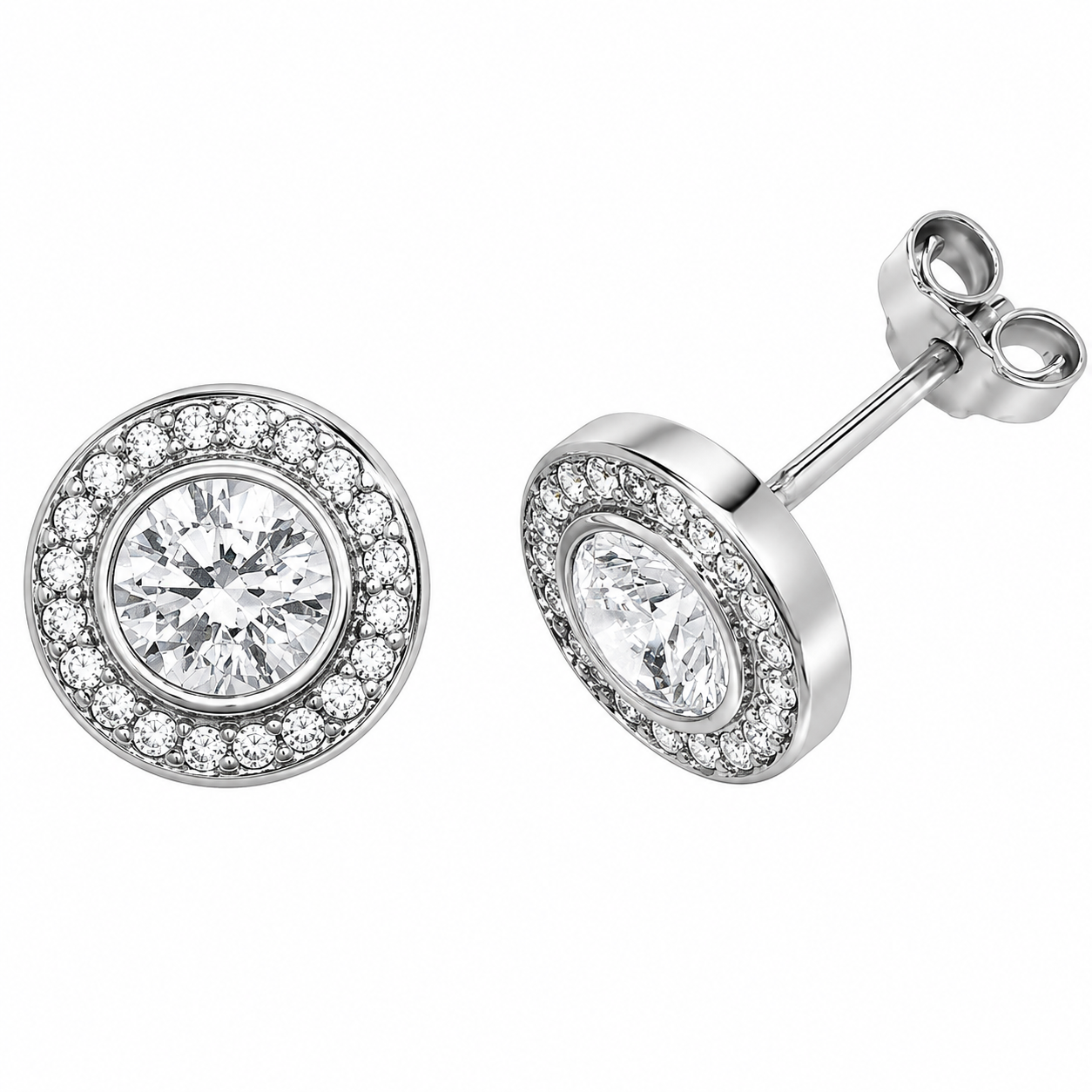 9ct White Gold Halo Round Zirconia Stud Earrings ES474W