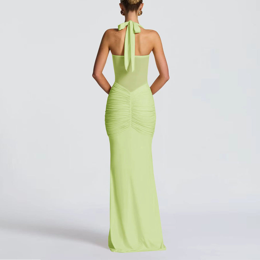 Halter Neck Mesh Panel Dress