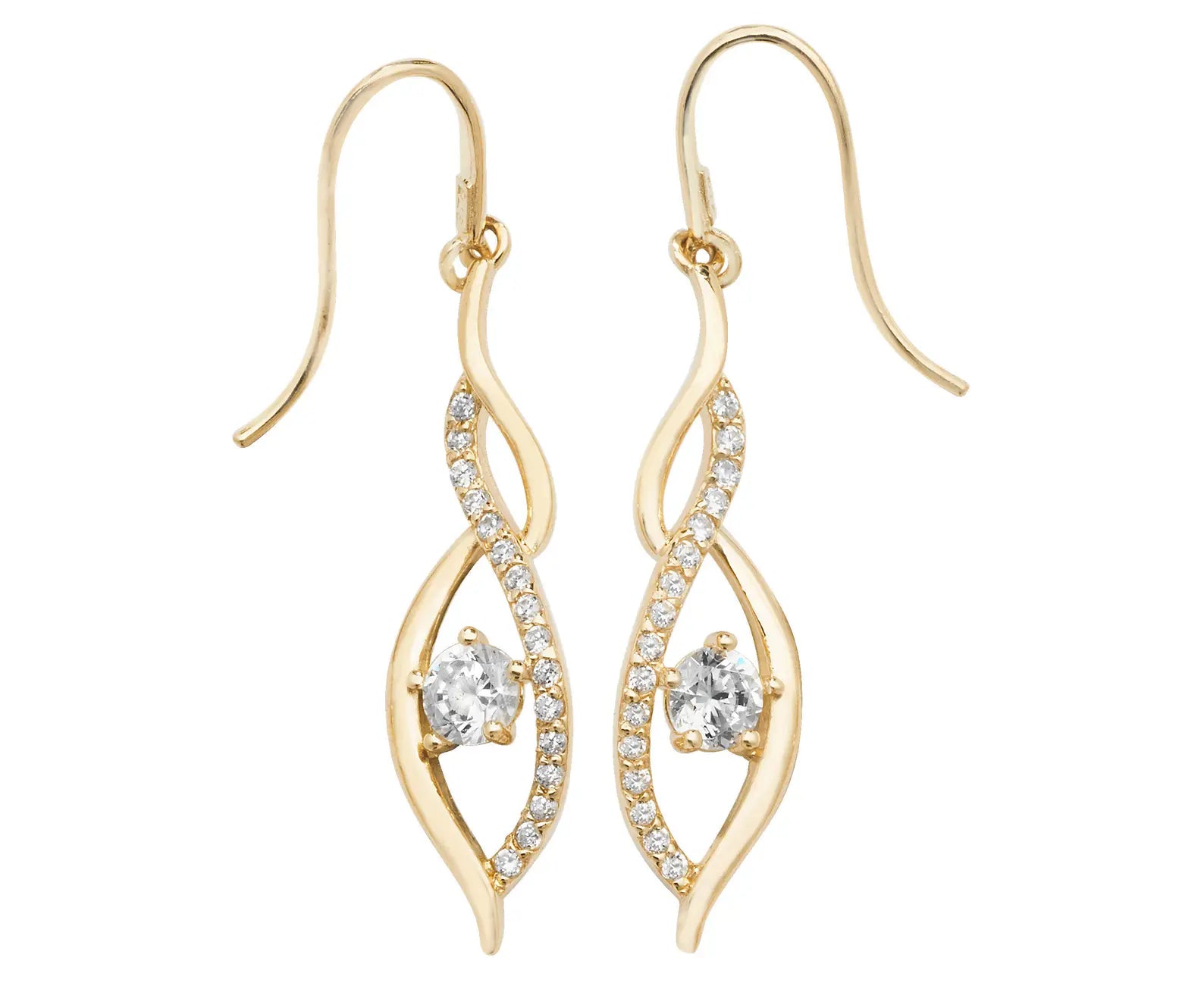 9ct Yellow Gold Zirconia Fish Hook Drop Earrings ES537