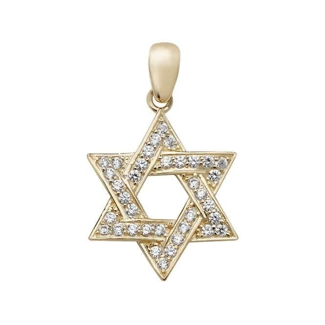 9ct Yellow Gold Large Star Of David Zirconia Pendant PN999