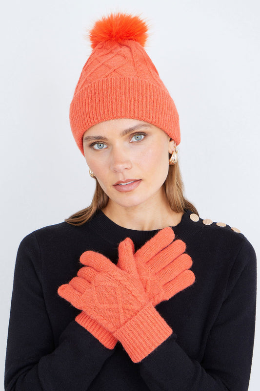 Yumi Orange Cable Knitted Gloves