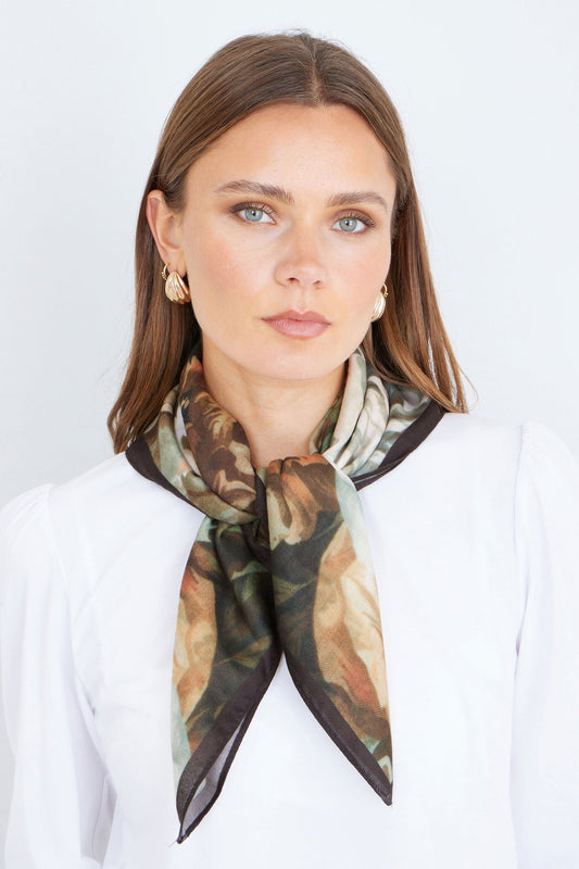 Yumi Brown Viscose Autumnal Floral Scarf