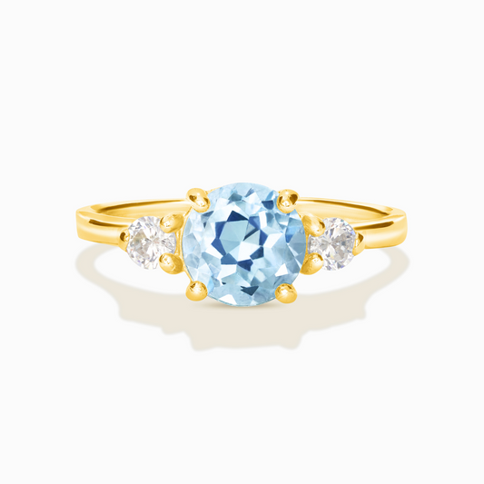 Blue Topaz Three Stone Ring in 18k Gold Vermeil