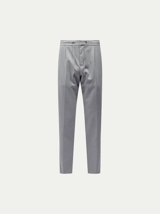 Flannel Tech Drawstring Trousers in Light Grey Marl