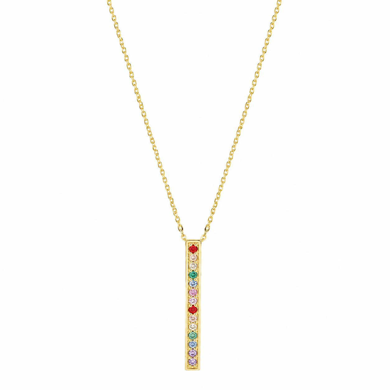 9ct Yellow Gold Rainbow Bar Charm Necklet NK420