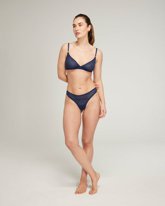 The Sheer Deco Barely There Thong - Navy