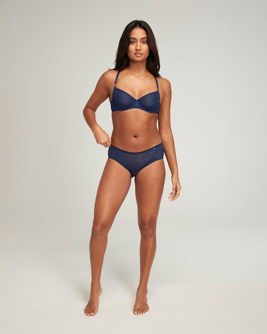 The Sheer Deco Hipster Brief - Navy