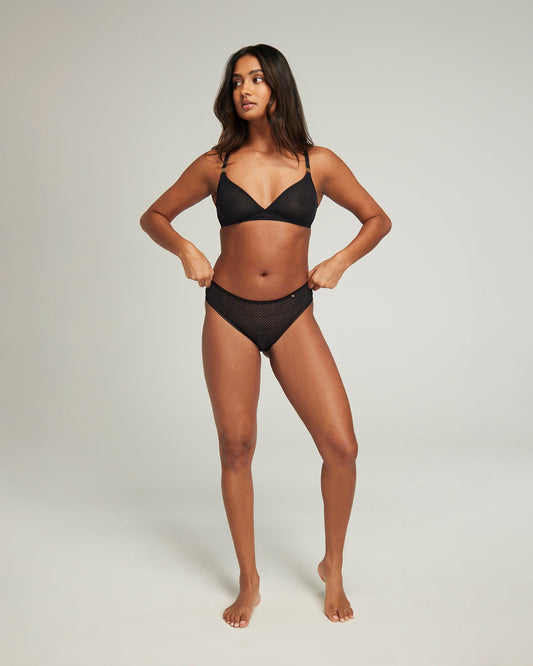 The Sheer Deco High Leg Brief - Black