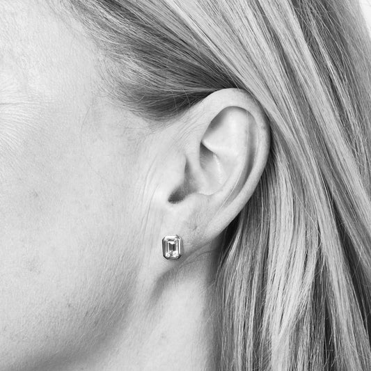 Elements Gold Elongated Octagon Aquamarine Stud Earrings