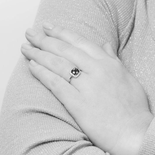 Elements Gold Checkerboard London Blue Topaz Ring with Diamond Surround