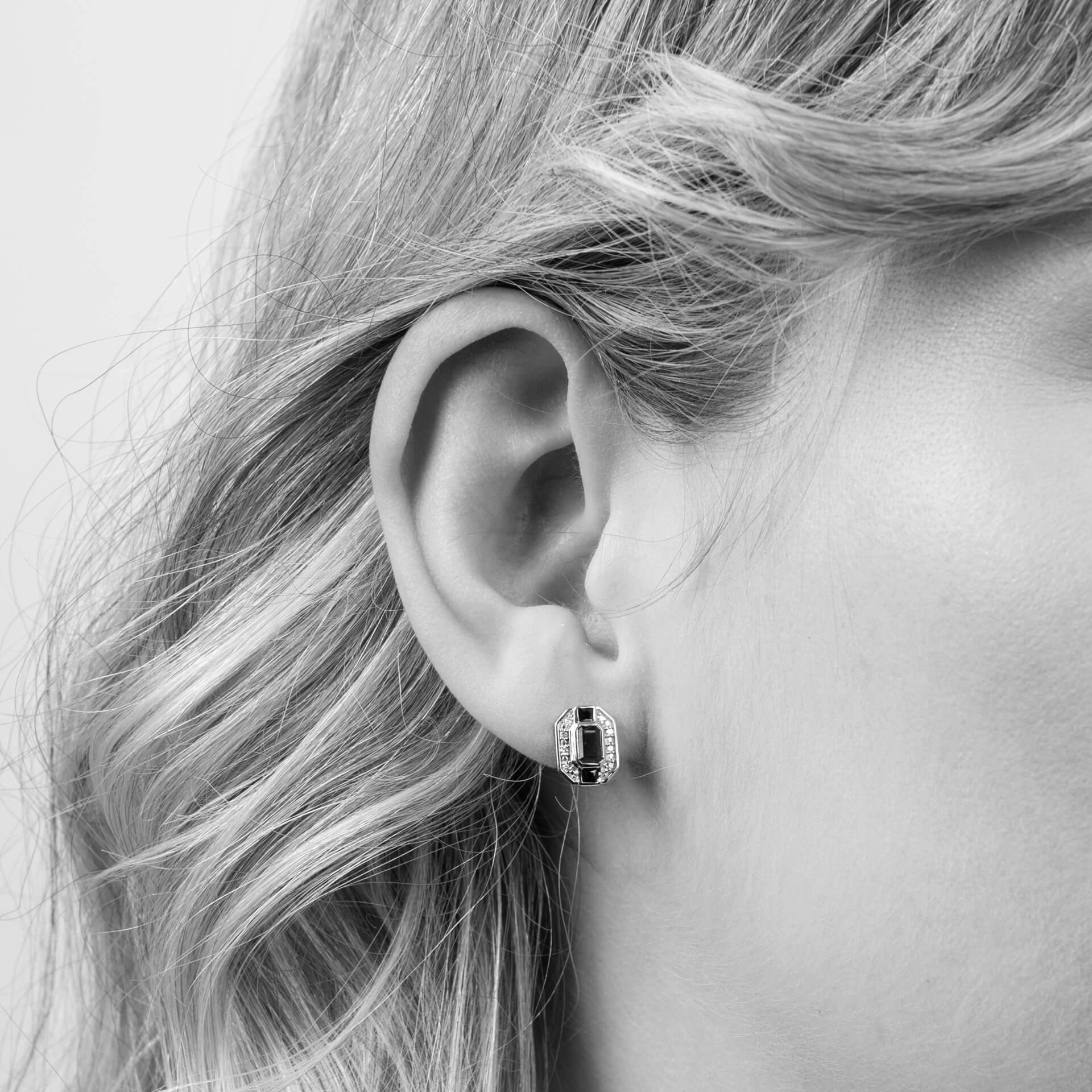 Elements Gold Sapphire Channel and Diamond Stud Earrings