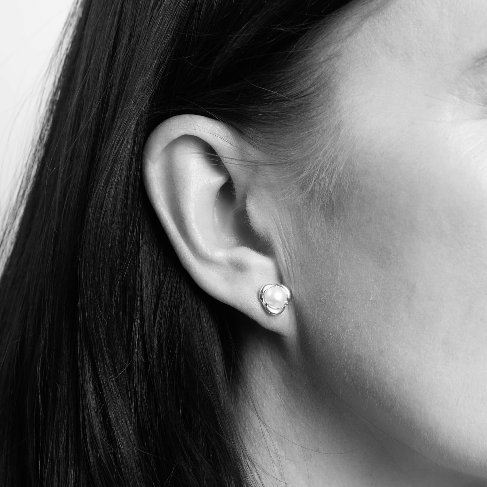 Elements Gold Petal Set Pearl Stud Earrings