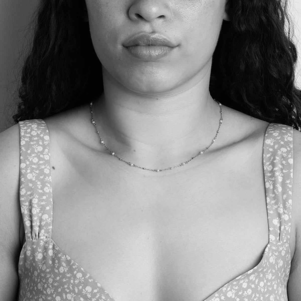 Elements Gold Trace Chain Station Necklace with Freshwater Pearls