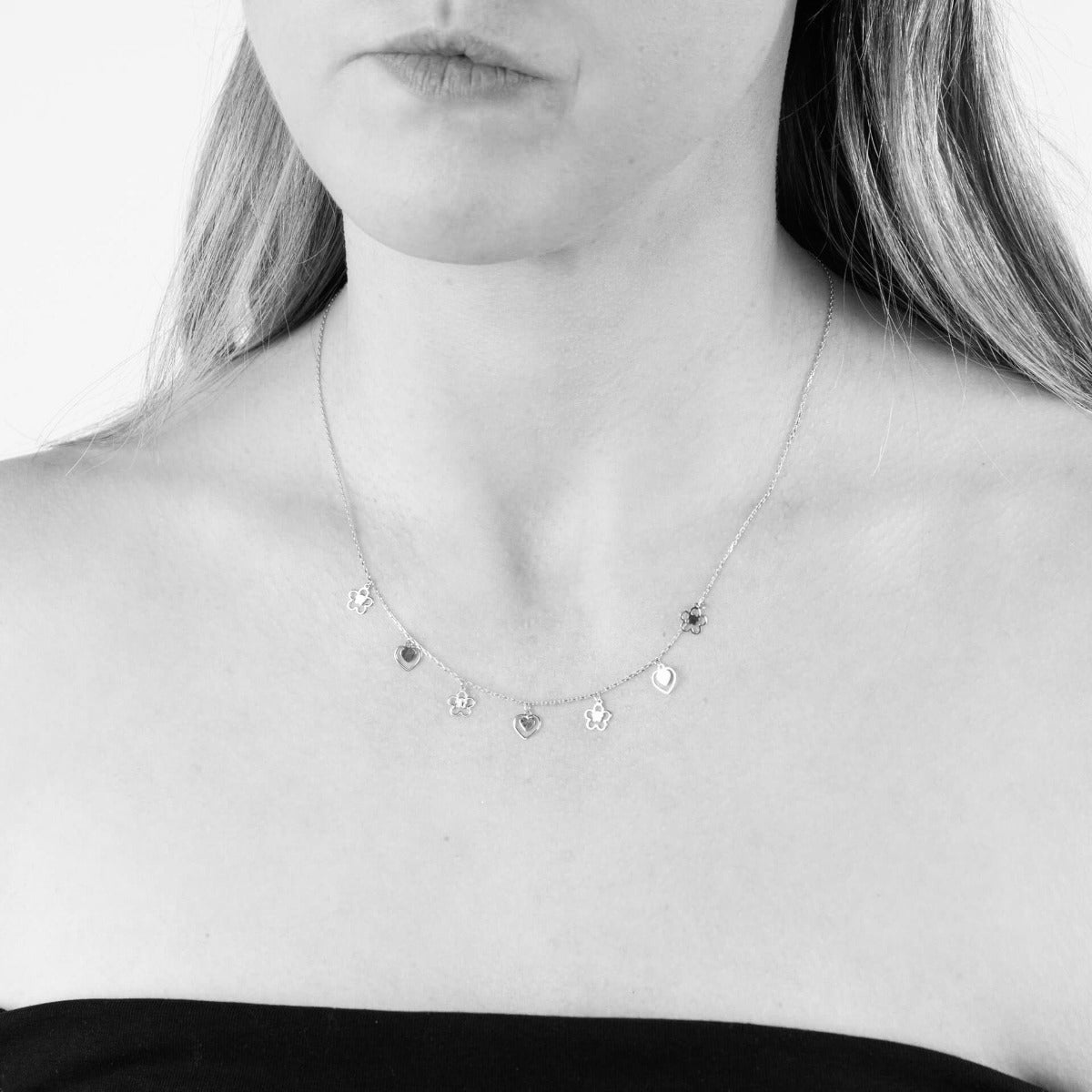 Elements Gold Heart and Flower Charm Necklace