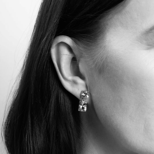 Elements Gold Toi et Moi Quartz and Amethyst Drop Earrings