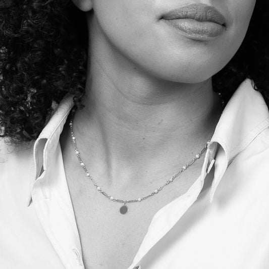Elements Gold Pearl Station Necklace with Disc